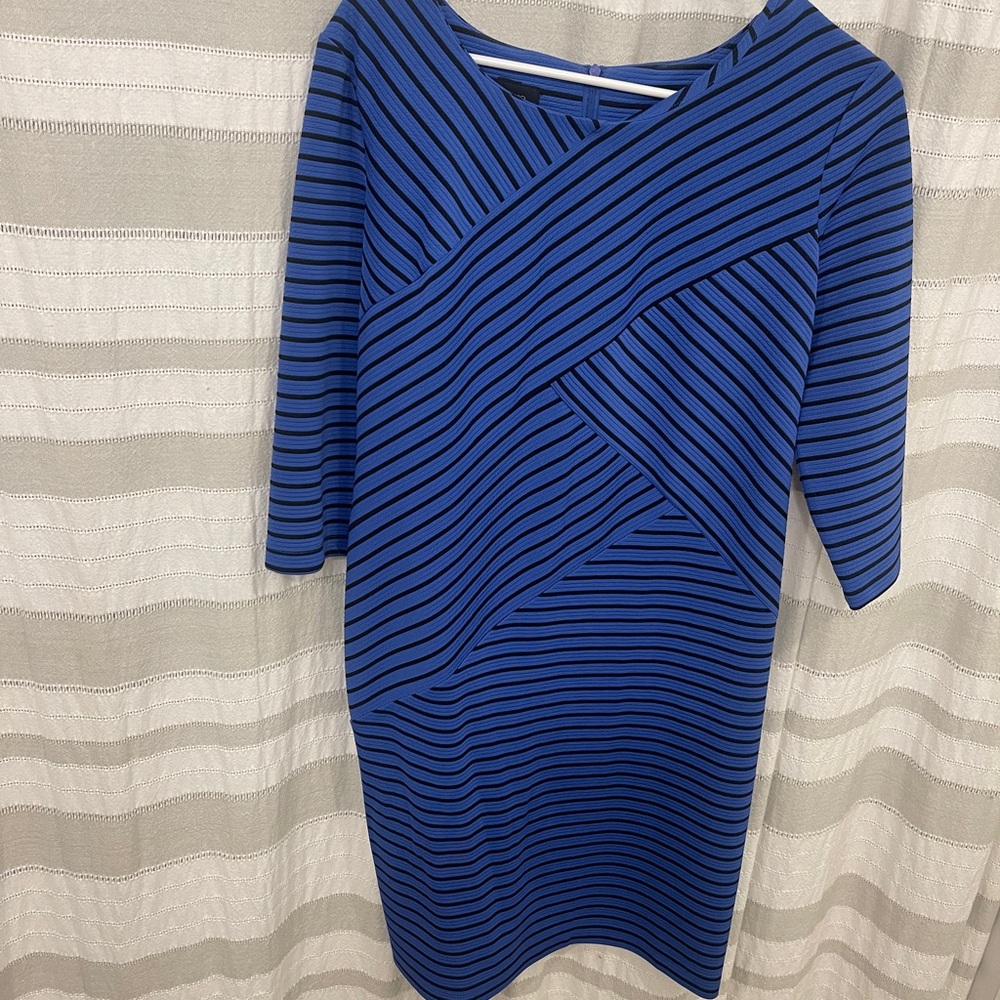 AB Studio Blue Asymmetrical Sheath Dress for Work